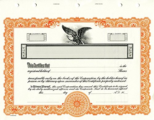 KG 4 Stock Certificate, Orange, Pack of 15